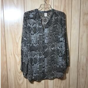 Faded Glory Snake Print Sheer V-Neck Long Sleeve Blouse 1X